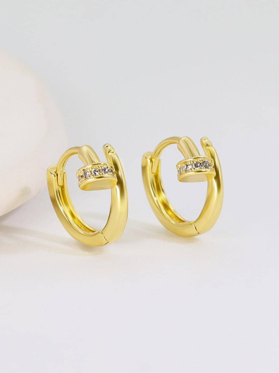 

MYKI Gold-Plated American Diamond-Studded Contemporary Hoop Earrings