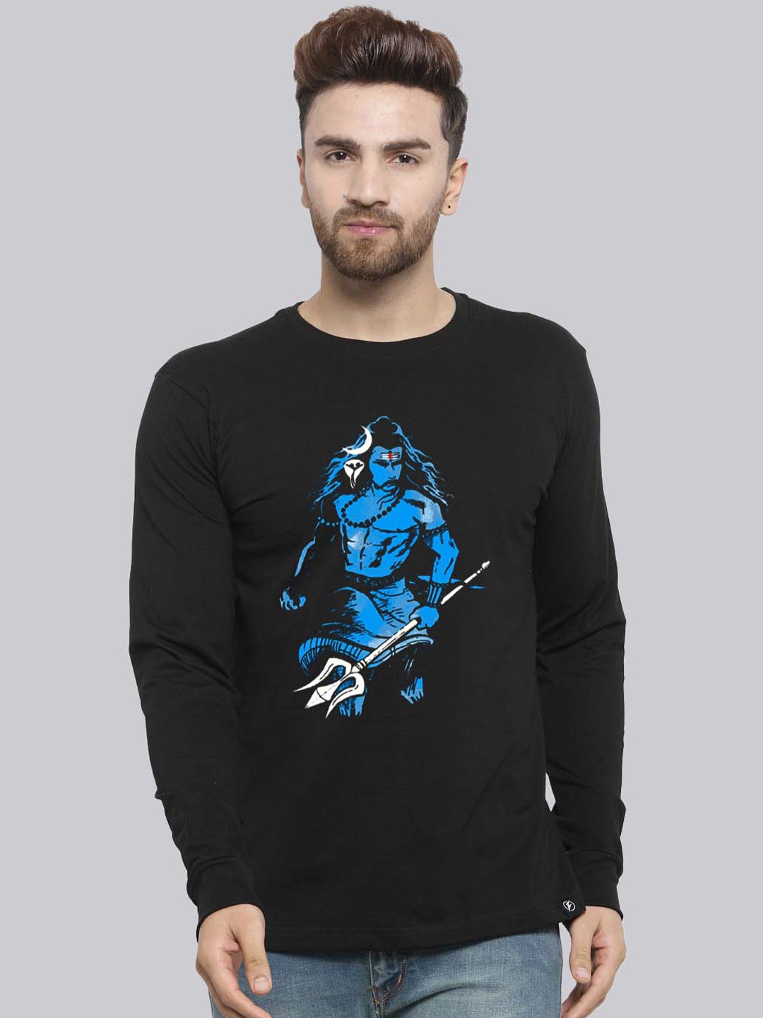 

Friskers Graphic Printed Round Neck Long Sleeve Pure Cotton T-shirt, Black
