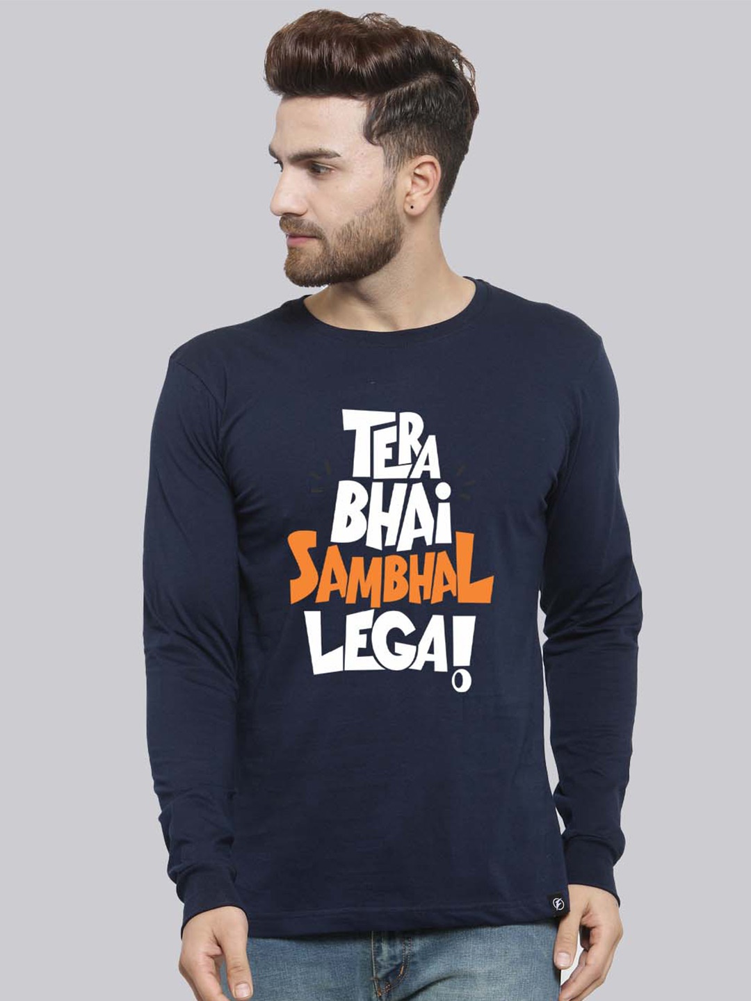 

Friskers Typography Printed Pure Cotton T-shirt, Navy blue