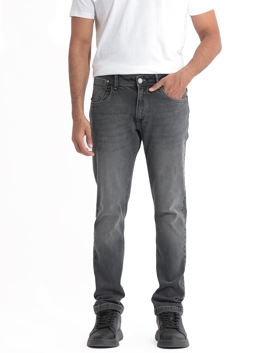 

RARE RABBIT Men Divi Slim Fit Cotton Stretchable Jeans, Grey