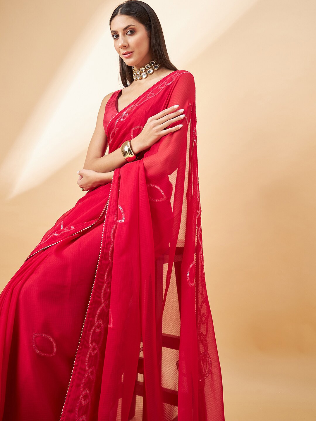 

all about you Maroon Embellished Sequinned Pure Chiffon Saree
