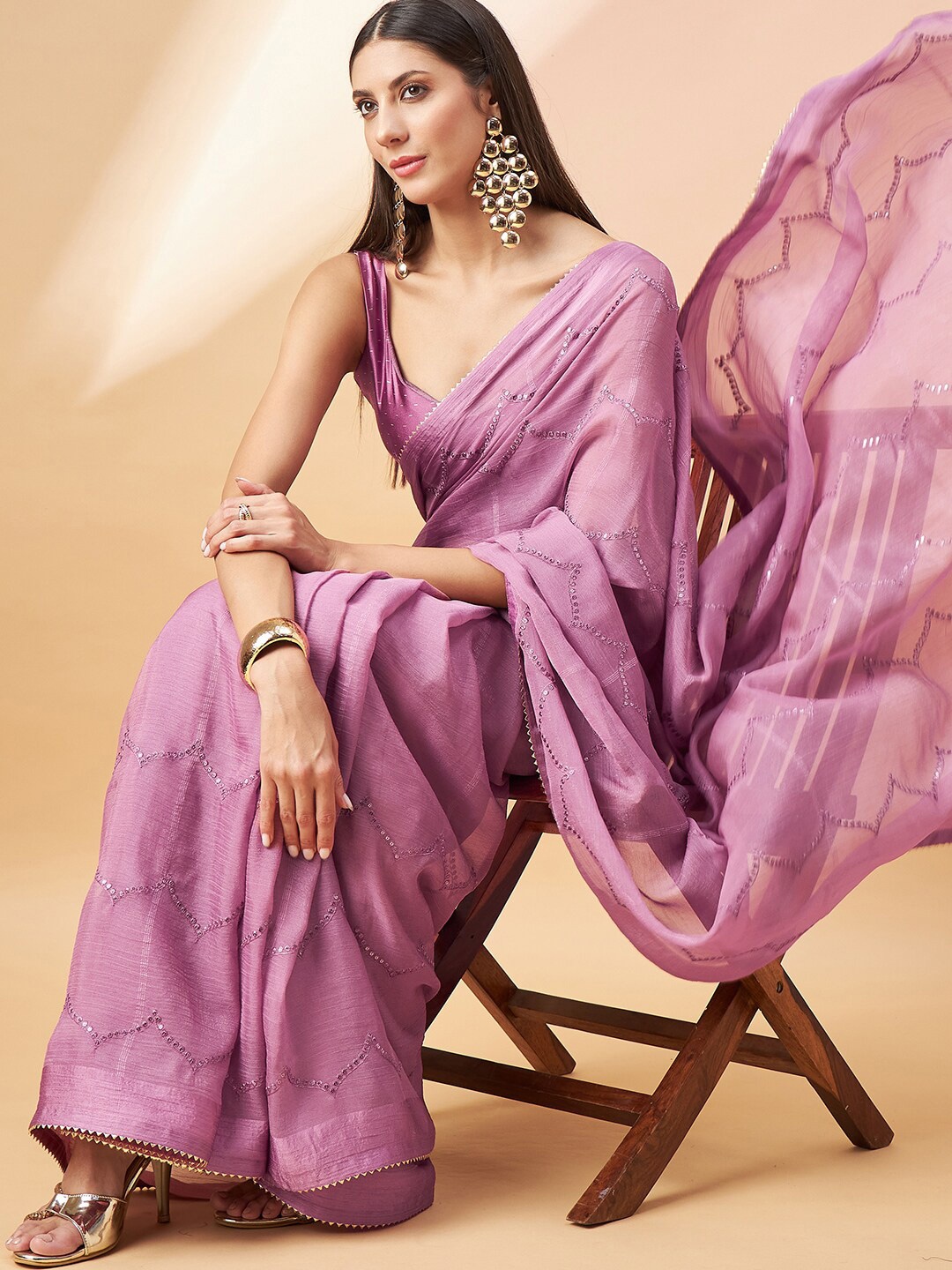 

all about you Purple Embellished Embroidered Pure Chiffon Saree