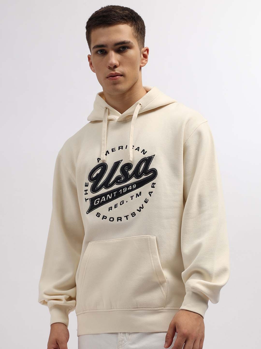 

GANT Relaxed Fit Graphic Print Hooded Sweatshirt, Cream