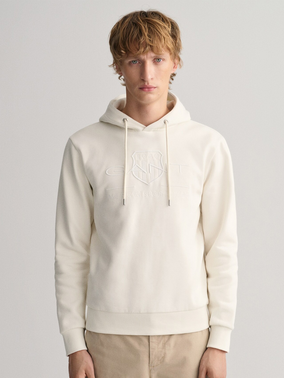 

GANT Brand Logo Embroidered Hooded Pullover Sweatshirt, Off white