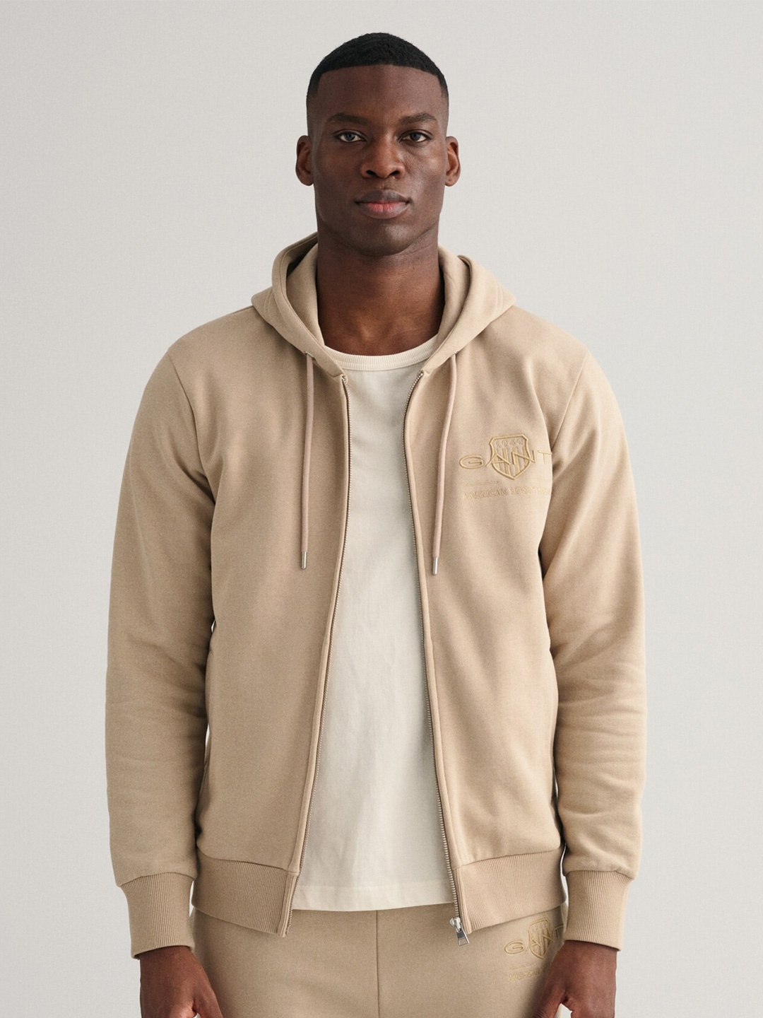 

GANT Hooded Front Open Sweatshirt, Beige