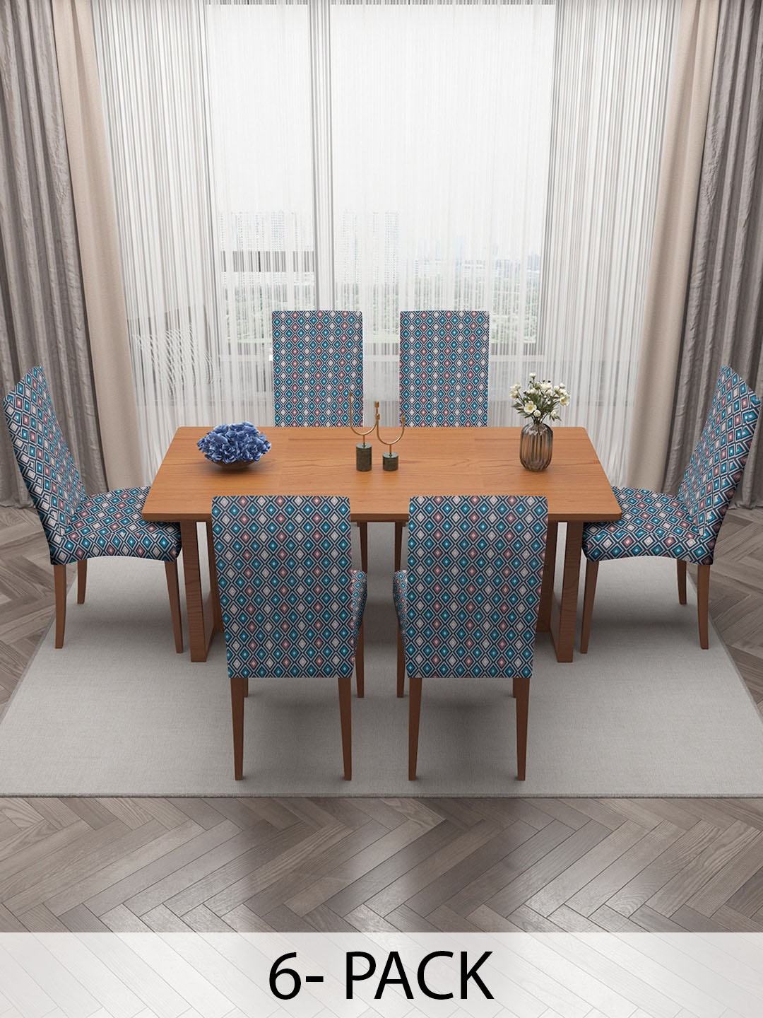 

MULTITEX Navy Blue & Off White Printed Square Chair Covers