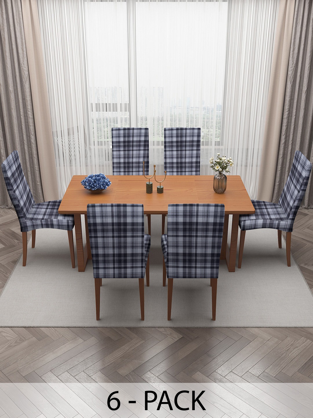

MULTITEX Grey 6 Pieces Checked Chair Cover