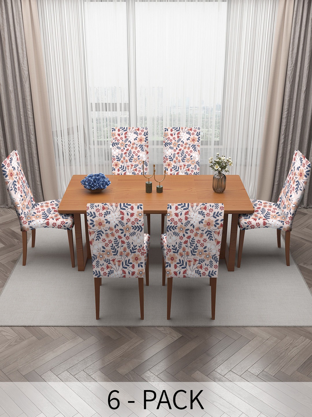 

MULTITEX Peach-Colored 6 Pieces Floral-Printed Chair Covers