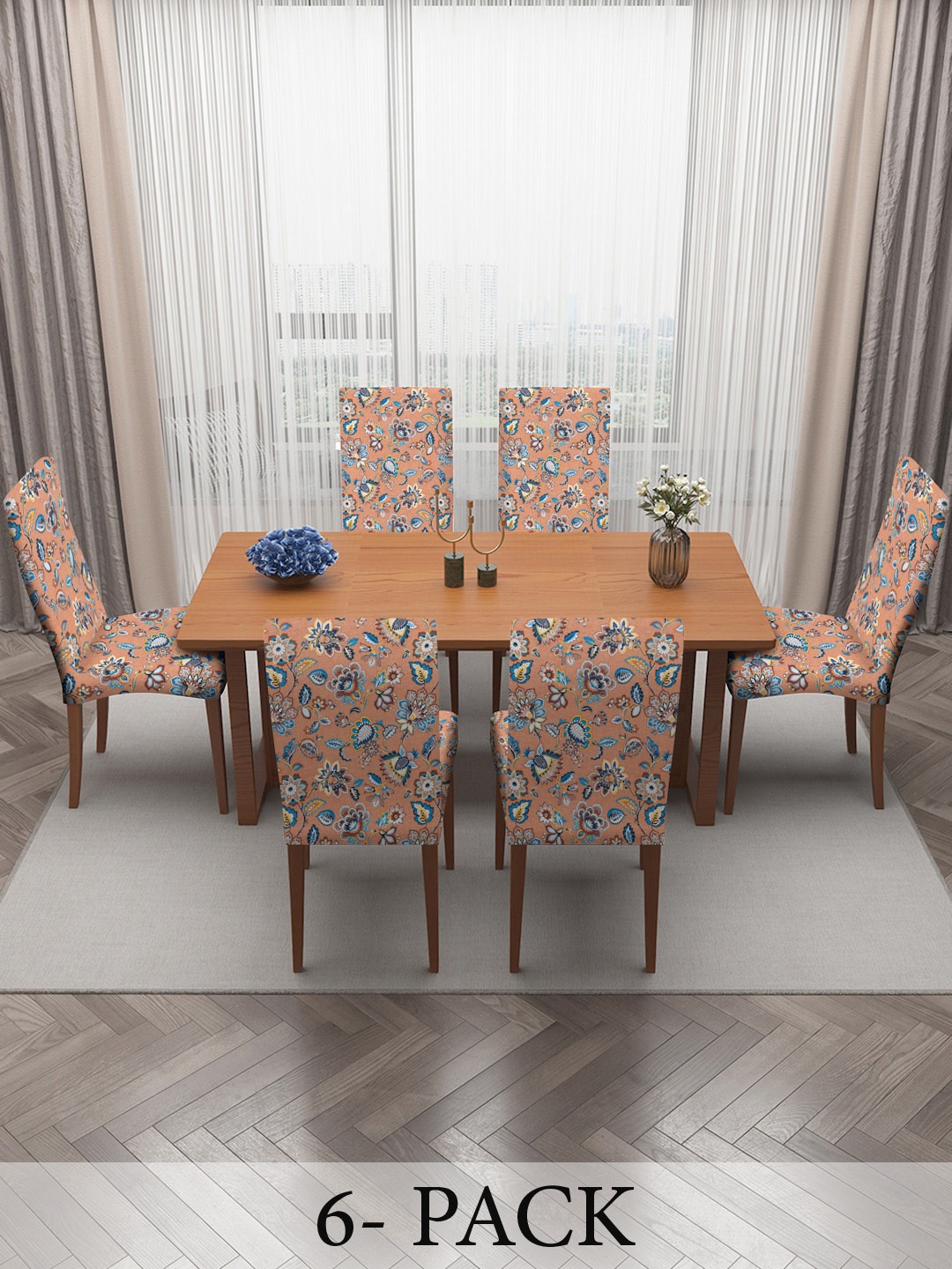 

MULTITEX Rust 6 Pieces Printed Square Chair Covers
