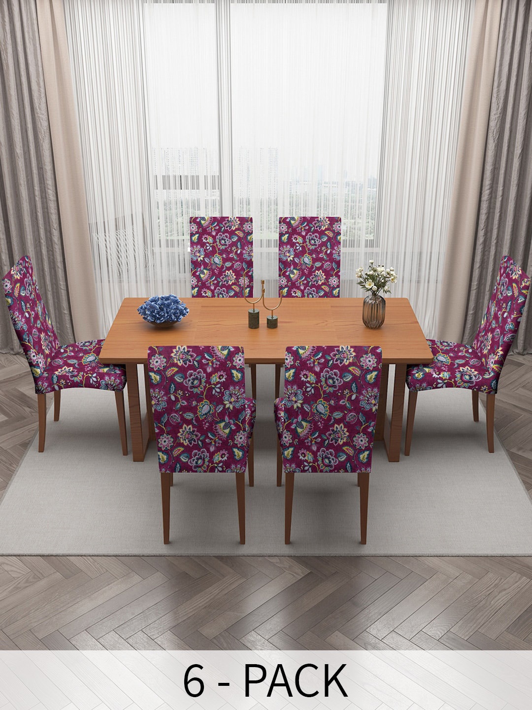 

MULTITEX Rose 6-Pieces Printed Square Chair Covers