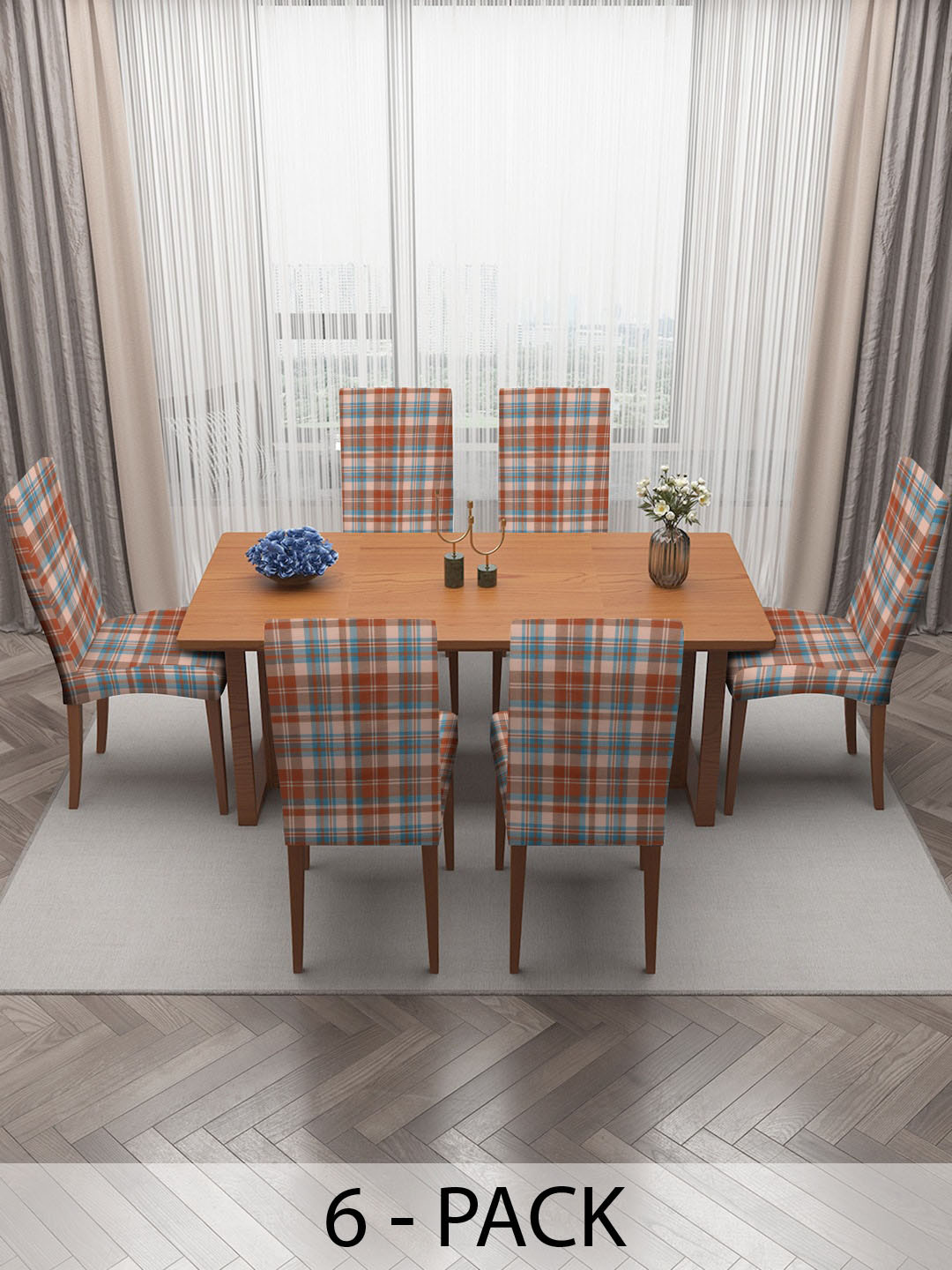 

MULTITEX Orange 6 Pieces Printed Square Chair Covers