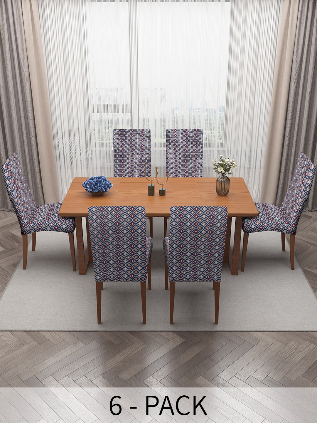 

MULTITEX Grey 6 Pieces Printed Stretchable Dining Table Chair Covers
