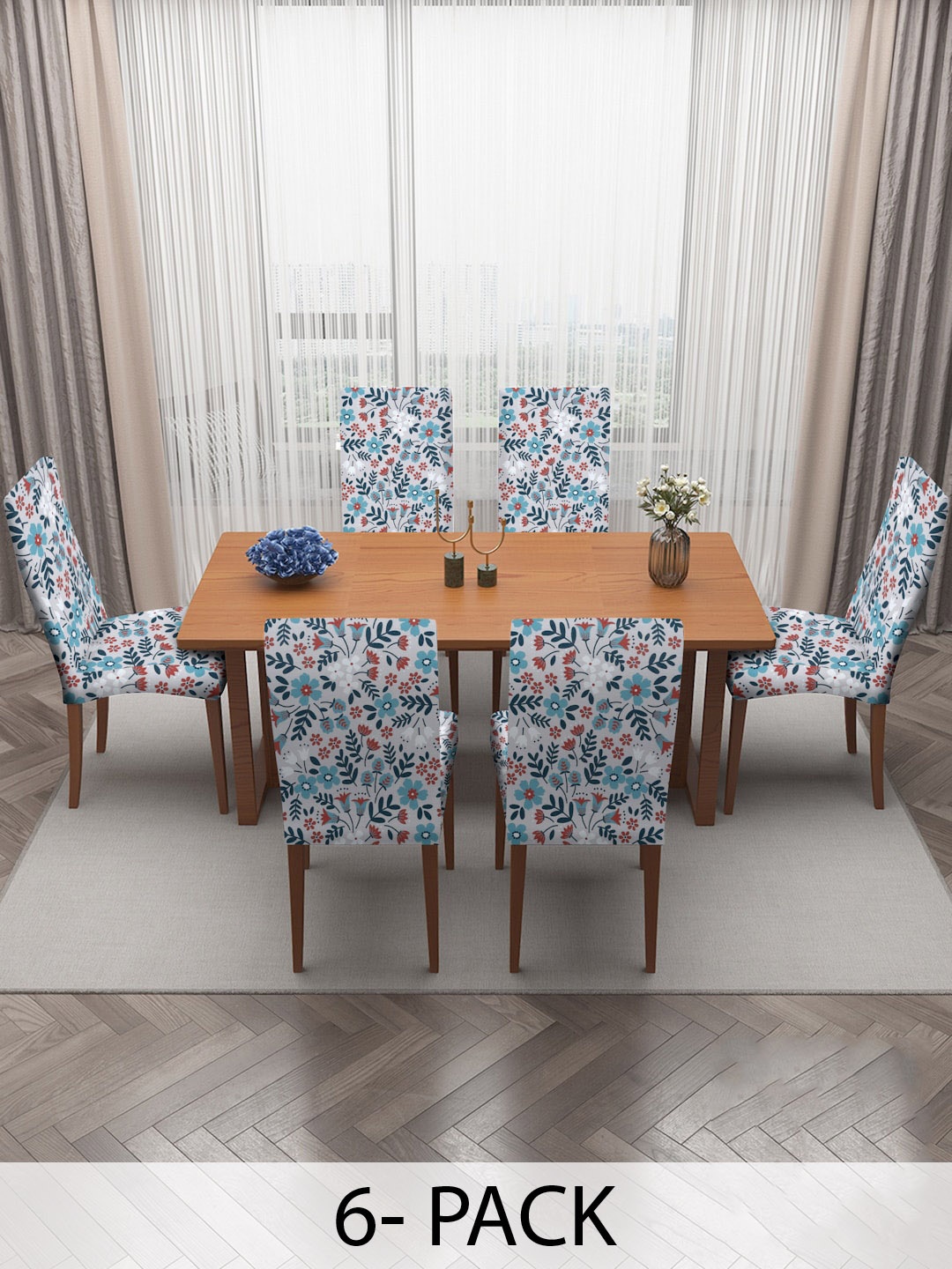 

MULTITEX Off-White 6 Pieces Printed Chair Covers