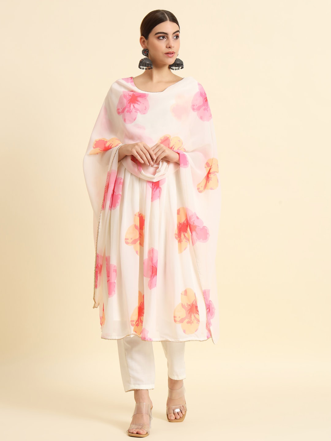 

THE52 Floral Printed Empire Kurta With Trousers & Dupatta, White