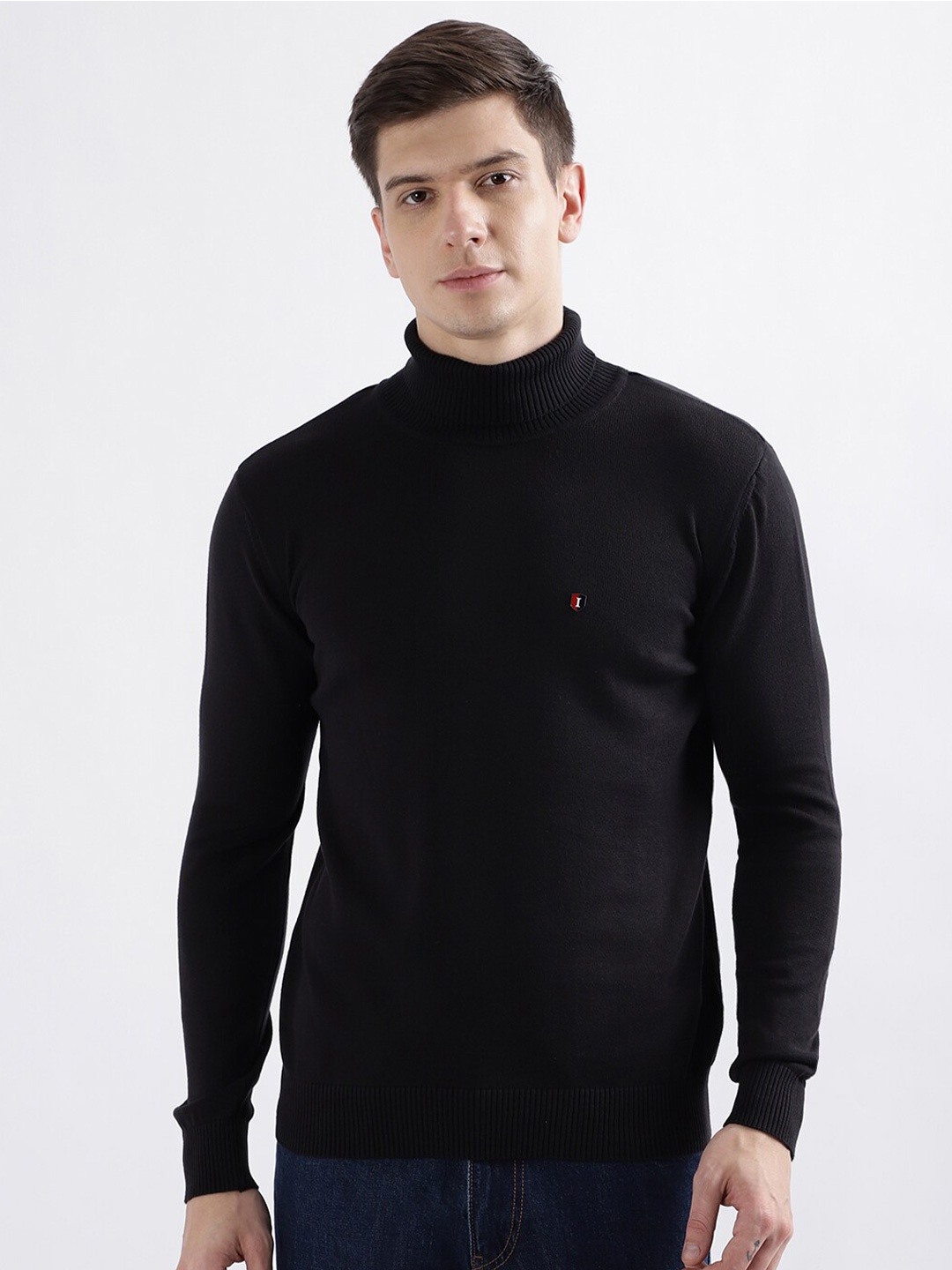 

Iconic Turtle Neck Pure Cotton Pullover, Black