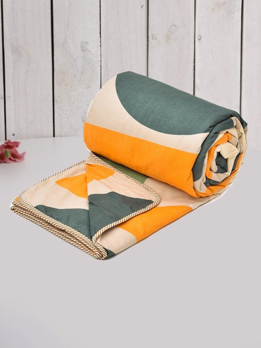 

RRC Green & Orange Geometric AC Room 120 GSM Reversible Single Bed Dohar