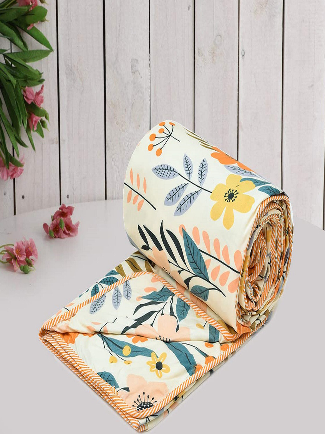 

RRC White & Blue Floral AC Room 120 GSM Reversible Single Bed Dohar