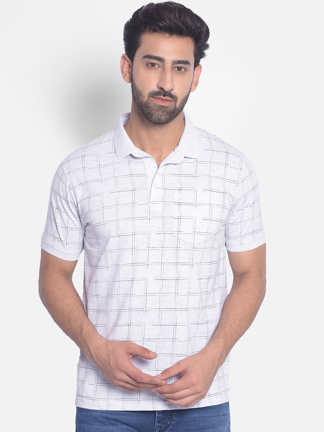 

Crimsoune Club Checked Polo Collar T-shirt, Grey