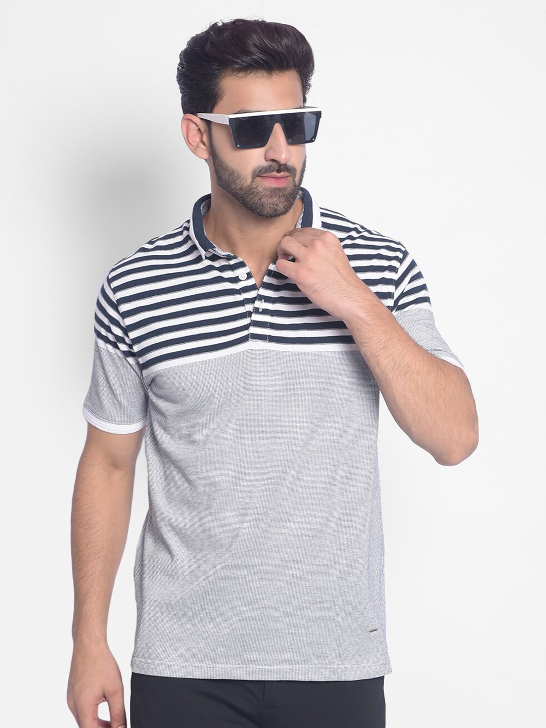 

Crimsoune Club Striped Polo Collar Pure Cotton T-shirt, Black