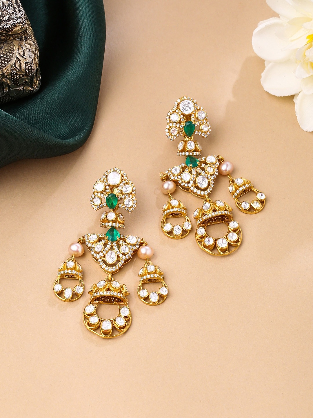 

Kicky And Perky Gold Plated 925 Sterling Silver Onyx Studded Chandbalis