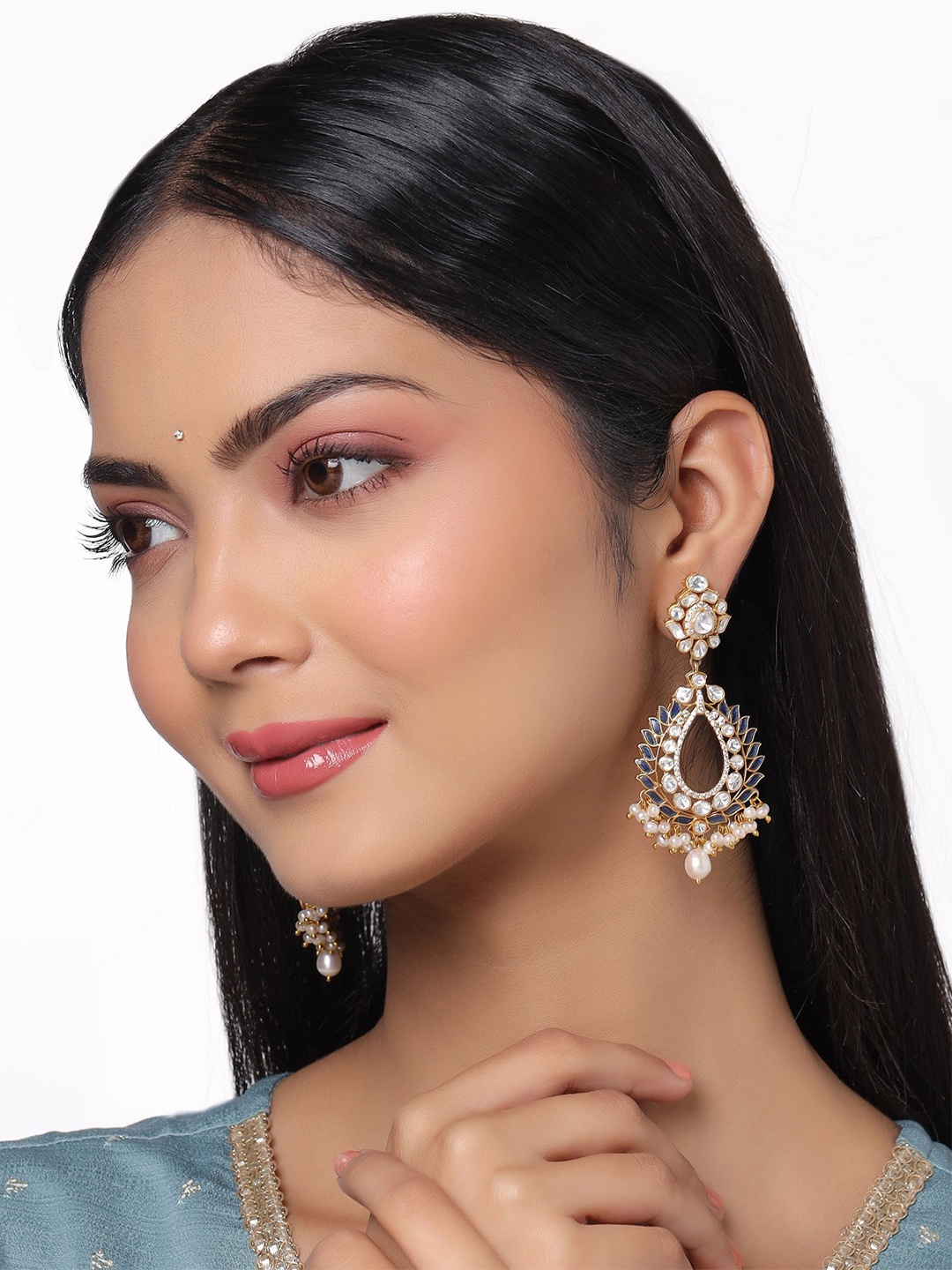 

Kicky And Perky Gold Plated 925 Sterling Silver Kundan Studded & Beaded Chandbalis
