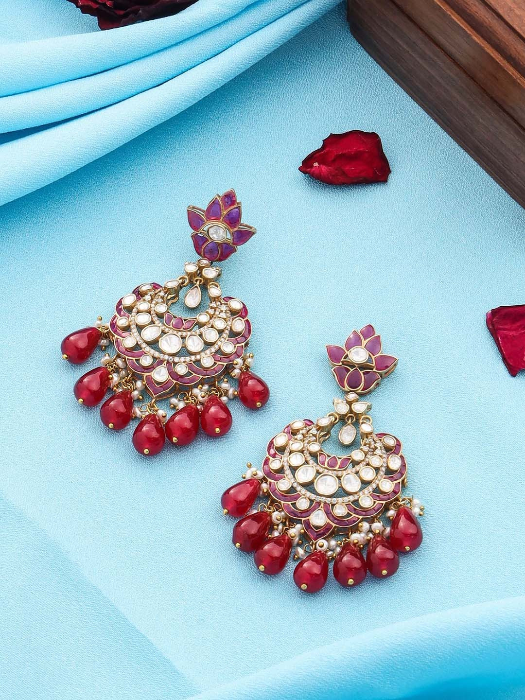 

Kicky And Perky Gold Plated 925 Sterling Silver Kundan Studded & Beaded Chandbalis