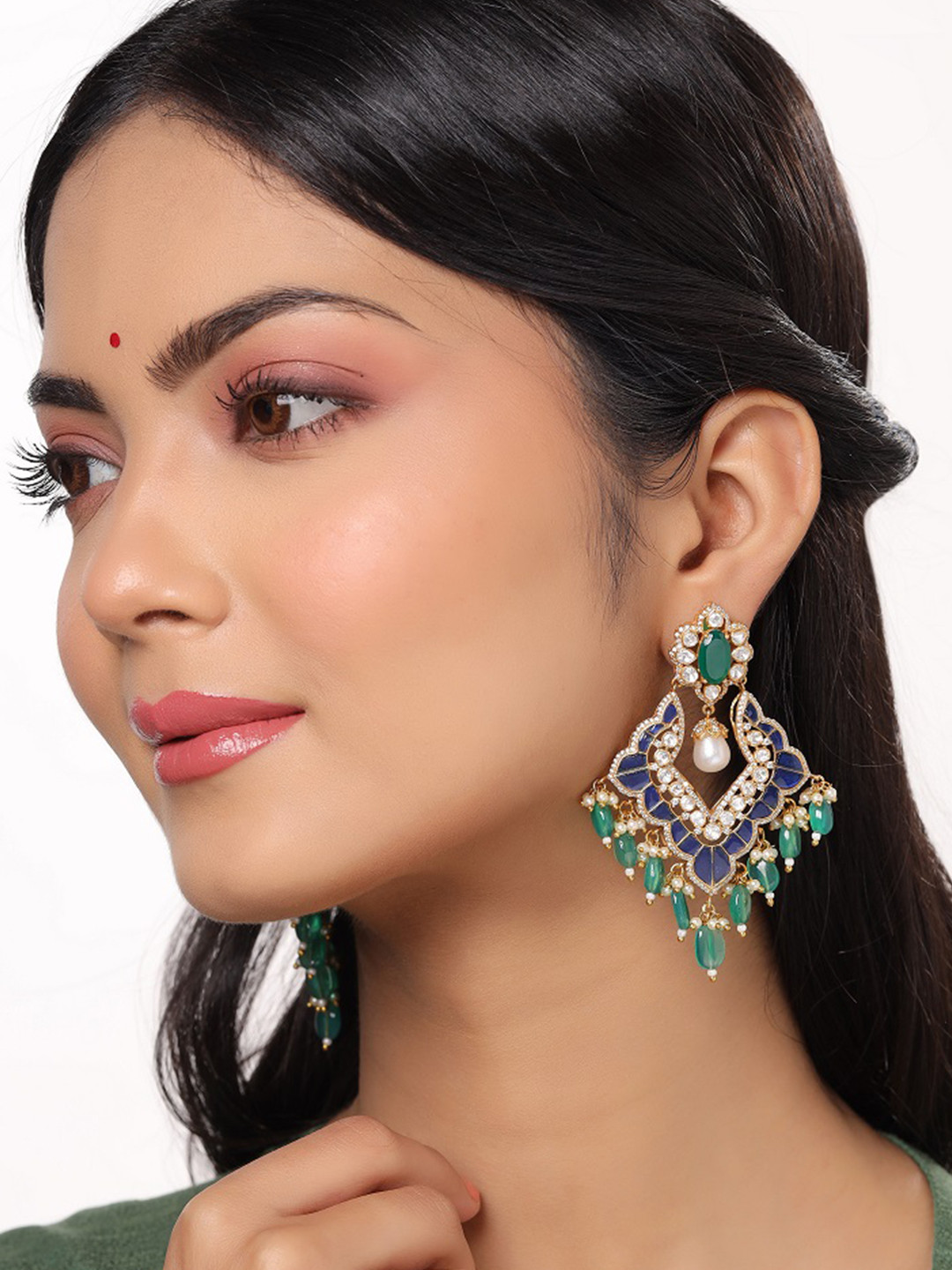 

Kicky And Perky Gold Plated 925 Sterling Silver Onyx Studded & Beaded Chandbalis