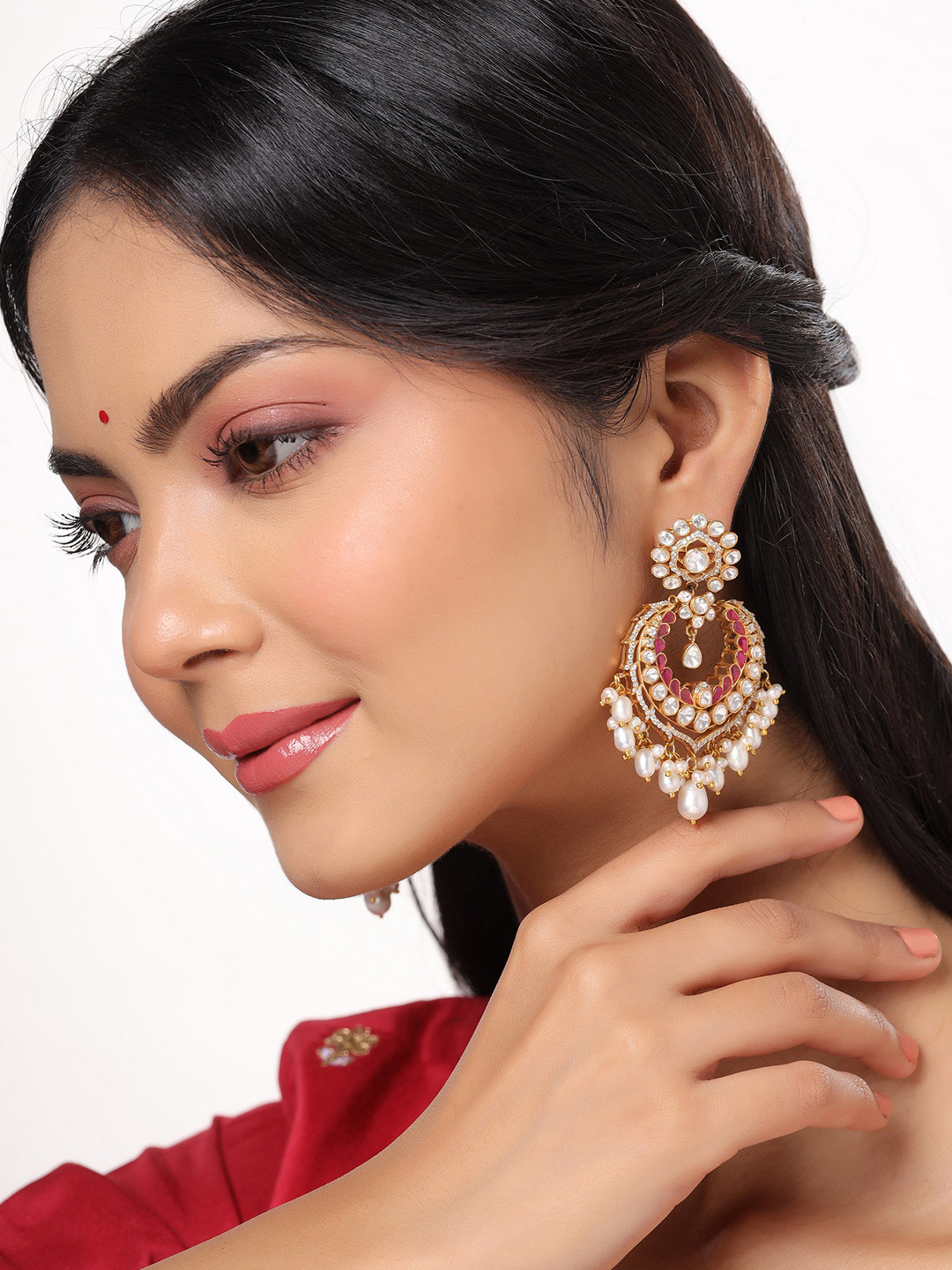 

Kicky And Perky Gold Plated 925 Sterling Silver Kundan Studded & Beaded Chandbalis