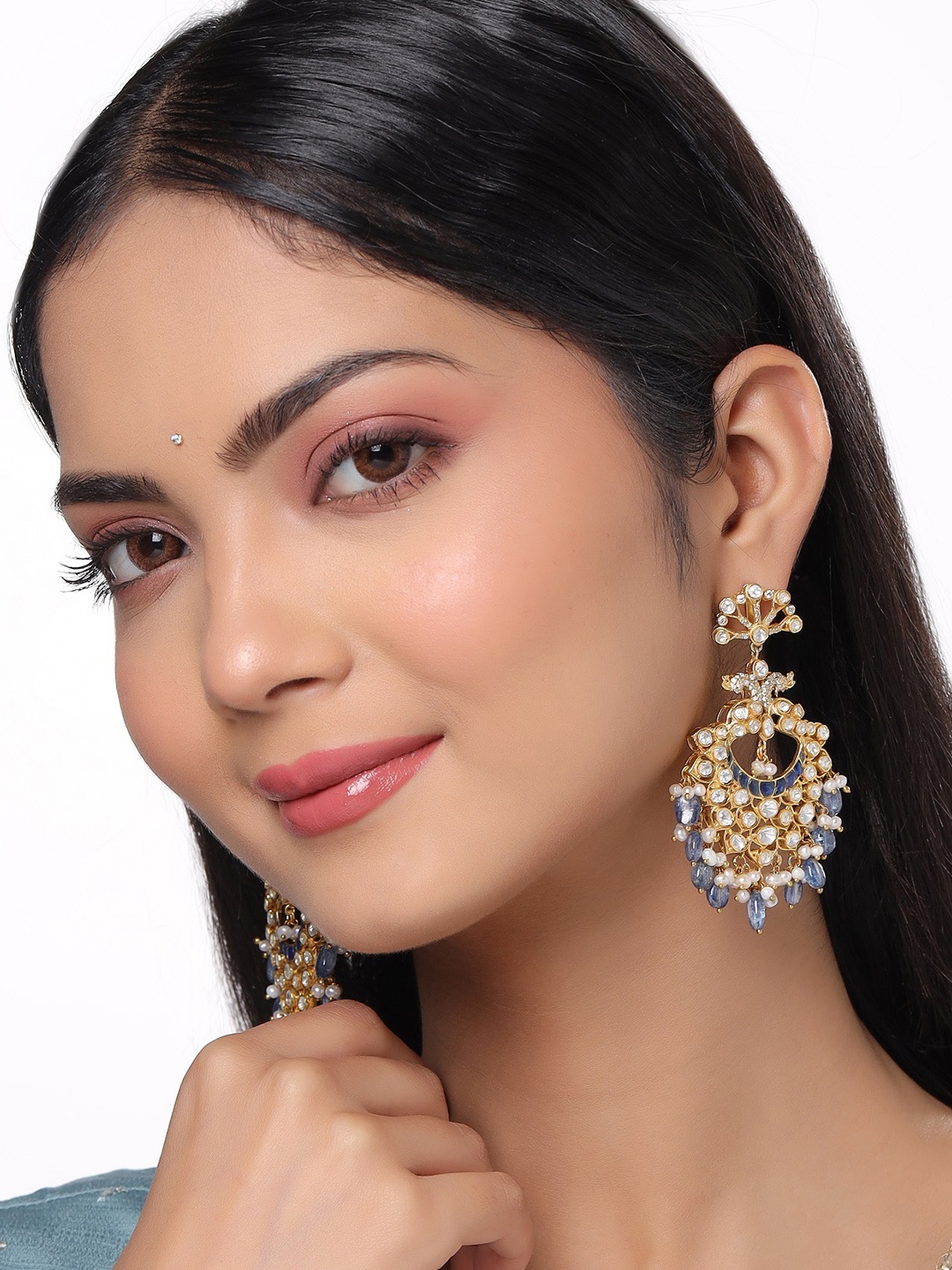 

Kicky And Perky Gold-Plated Stone-Studded & Beaded 925 Sterling Silver Chandbalis Earrings