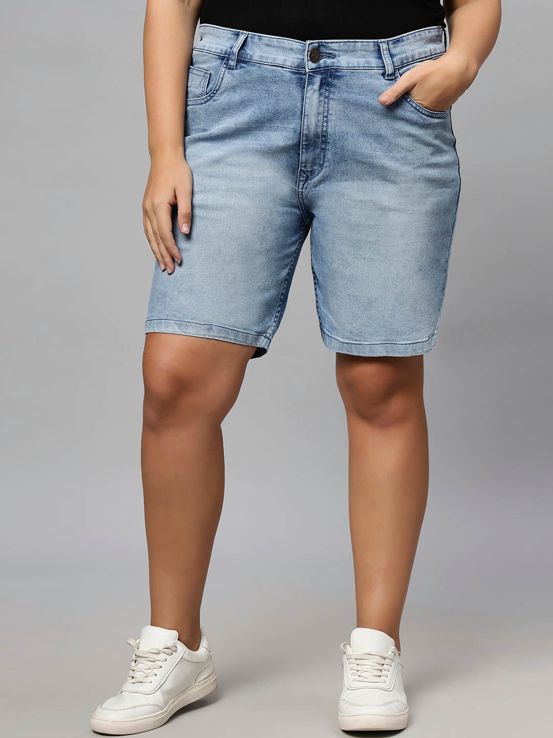 

ZUSH Women Plus Size Washed Strechable Denim Shorts, Blue