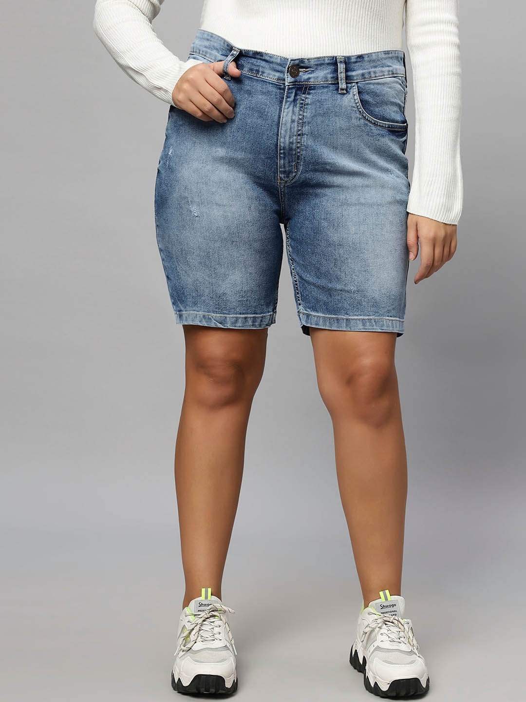 

ZUSH Women Plus Size Washed Mid-Rise Denim Denim Shorts, Blue