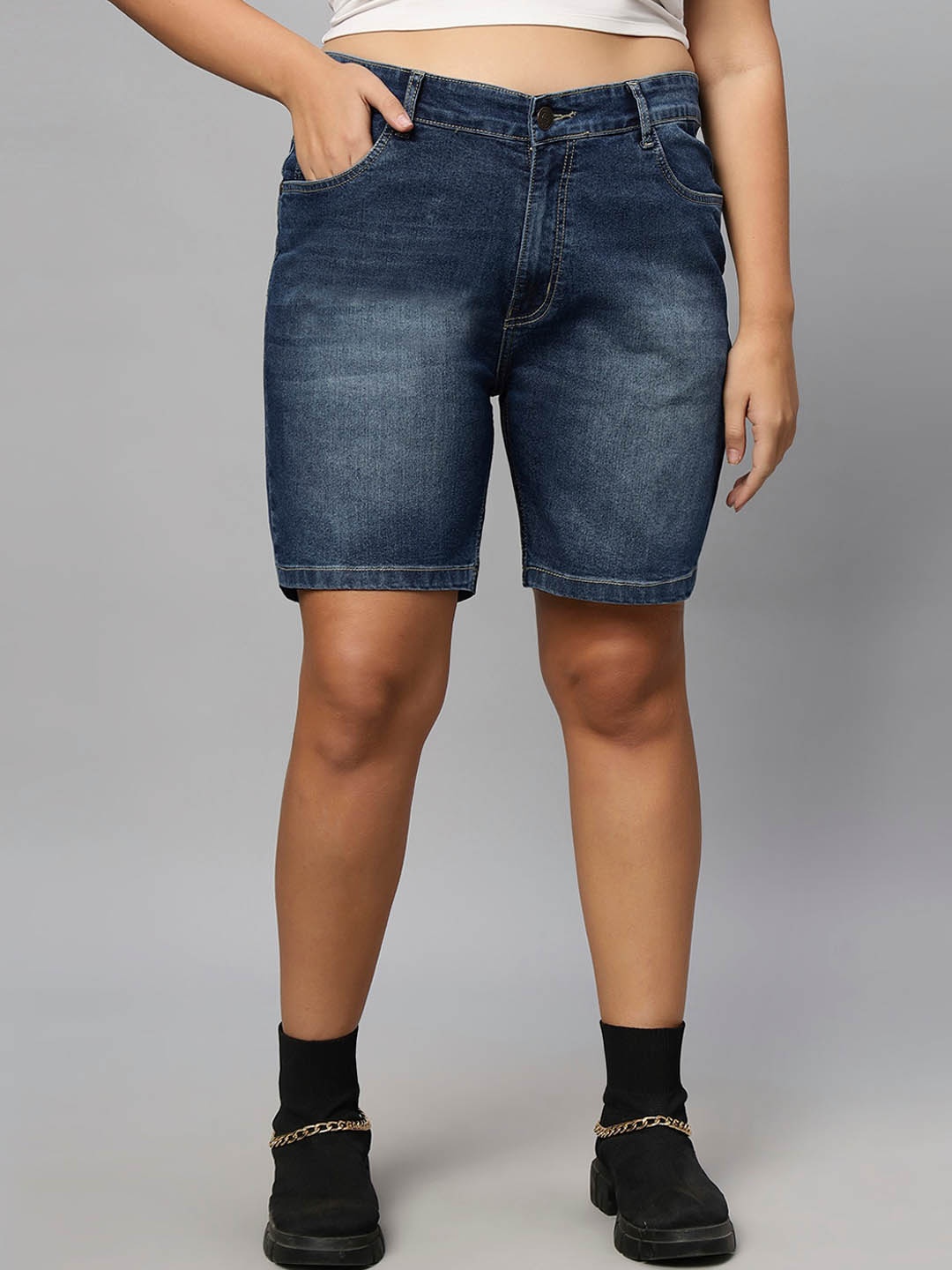 

ZUSH Women Plus Size Washed Strechable Denim Shorts, Blue