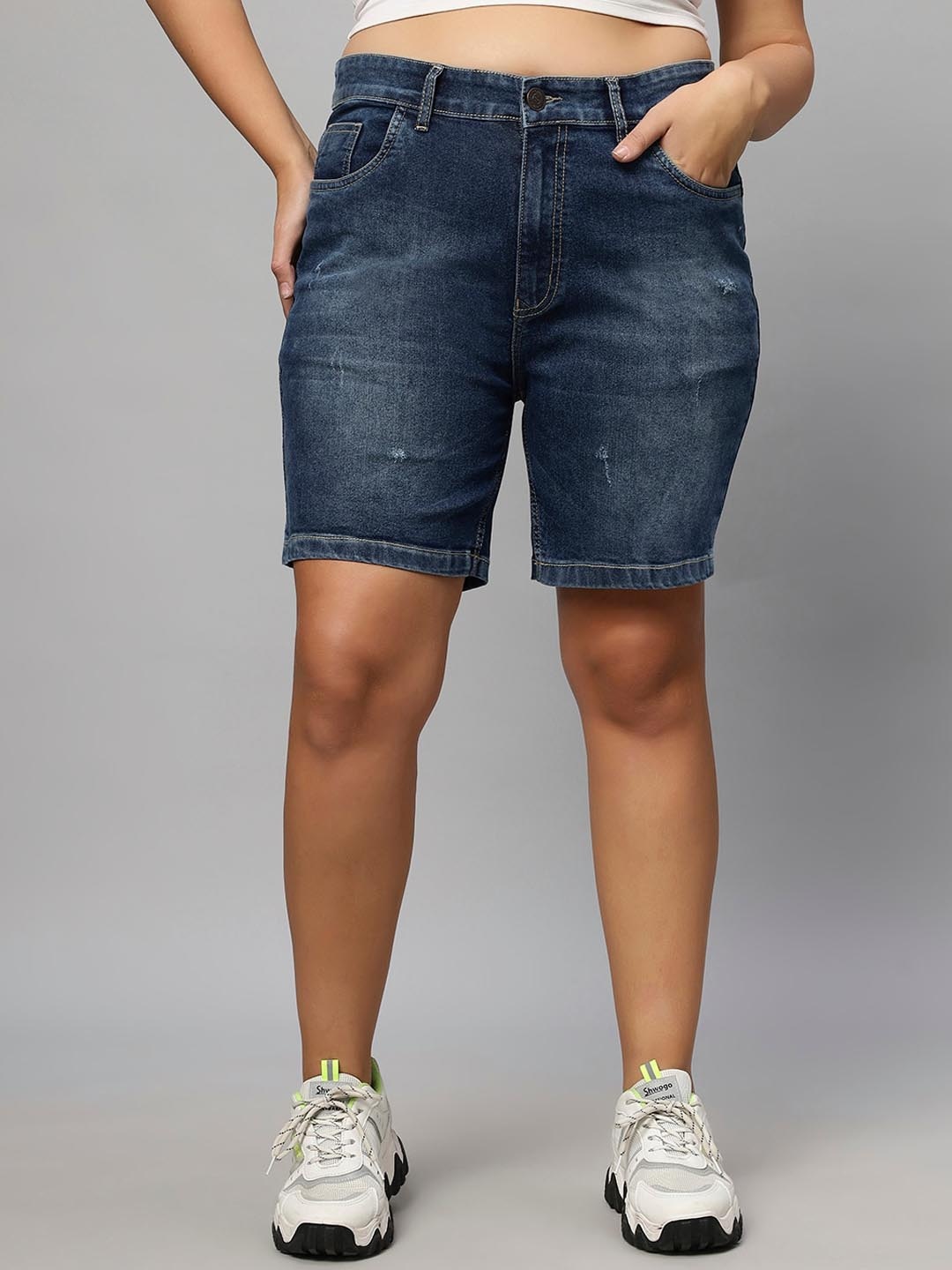 

ZUSH Women Plus Size Washed Mid-Rise Denim Denim Shorts, Blue