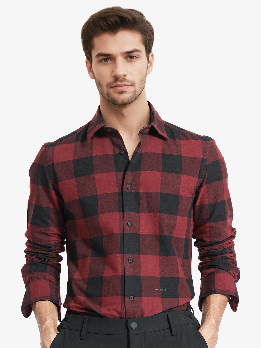 

RARE RABBIT Men Byre Slim Fit Checked Cotton Shirt, Maroon