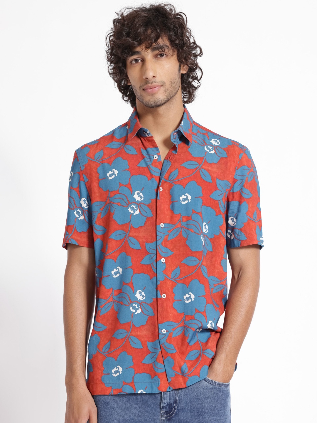 

RARE RABBIT Men Kian Slim Fit Floral Printed Shirt, Orange