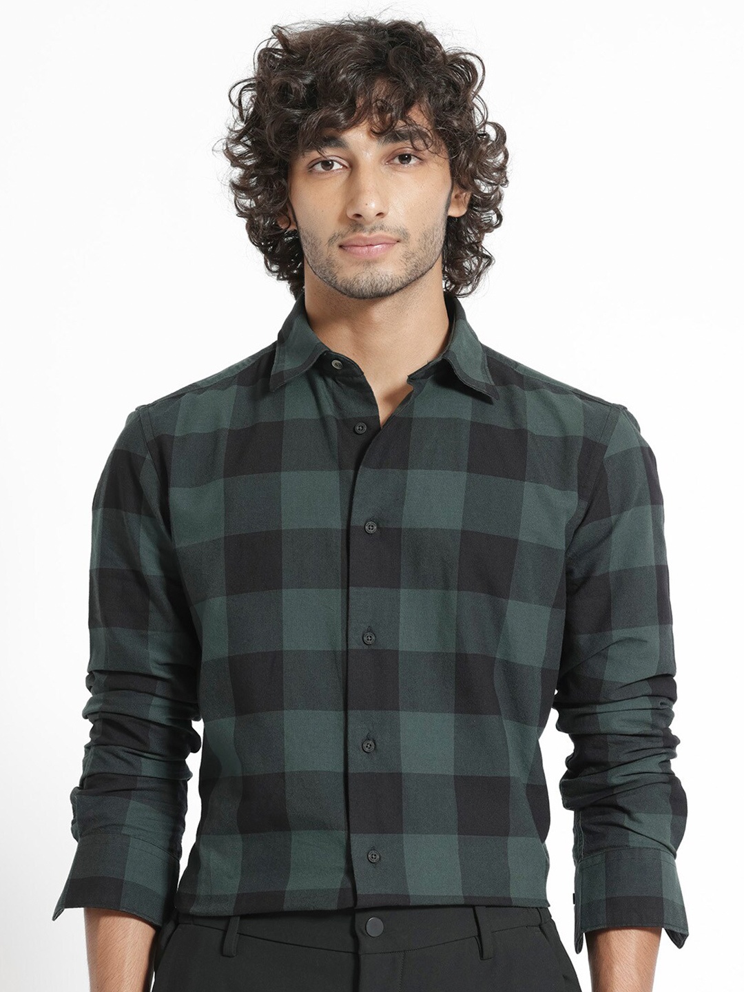 

RARE RABBIT Men Byre Slim Fit Buffalo Checked Cotton Shirt, Green