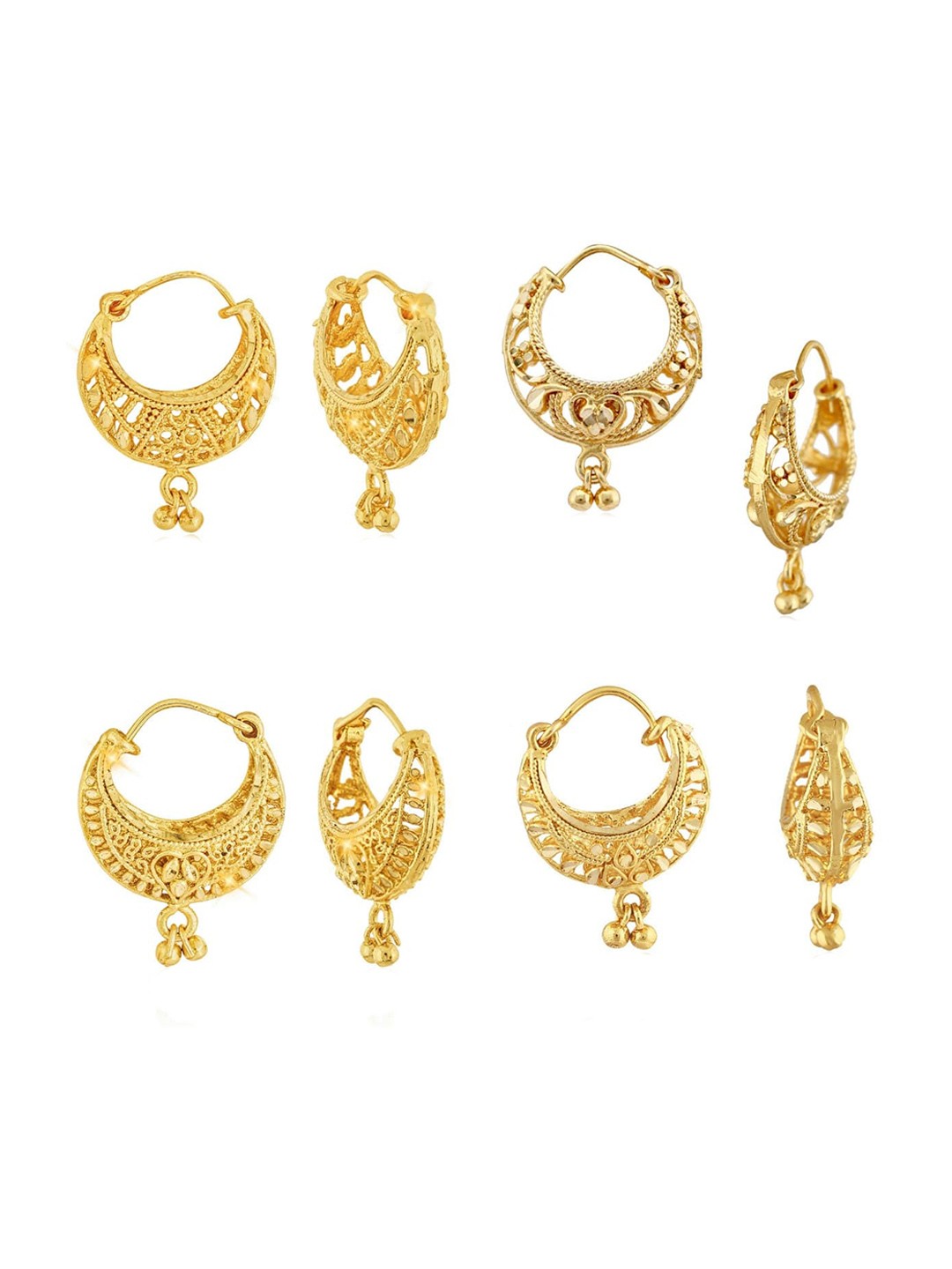 

Vighnaharta Set Of 4 Gold-Plated Floral Hoop Earrings