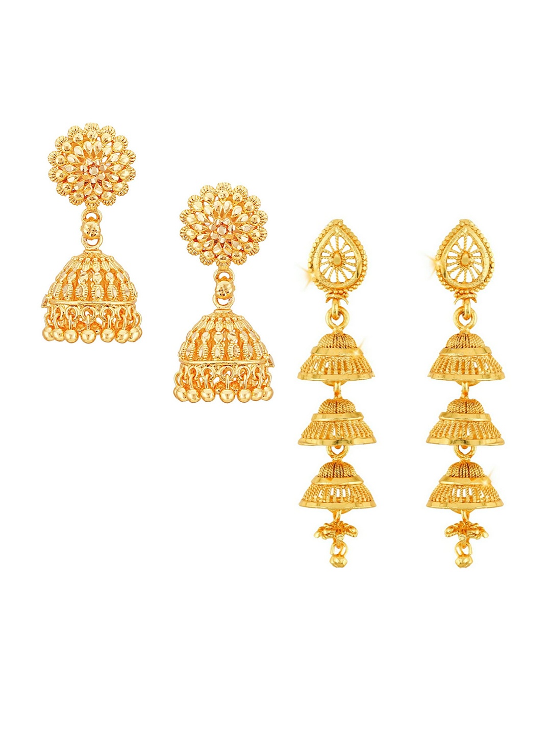 

Vighnaharta Set Of 2 Gold-Plated Floral Drop Earrings