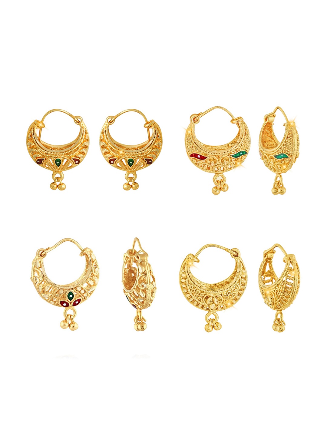 

Vighnaharta Set Of 4 Gold-Plated Floral Hoop Earrings