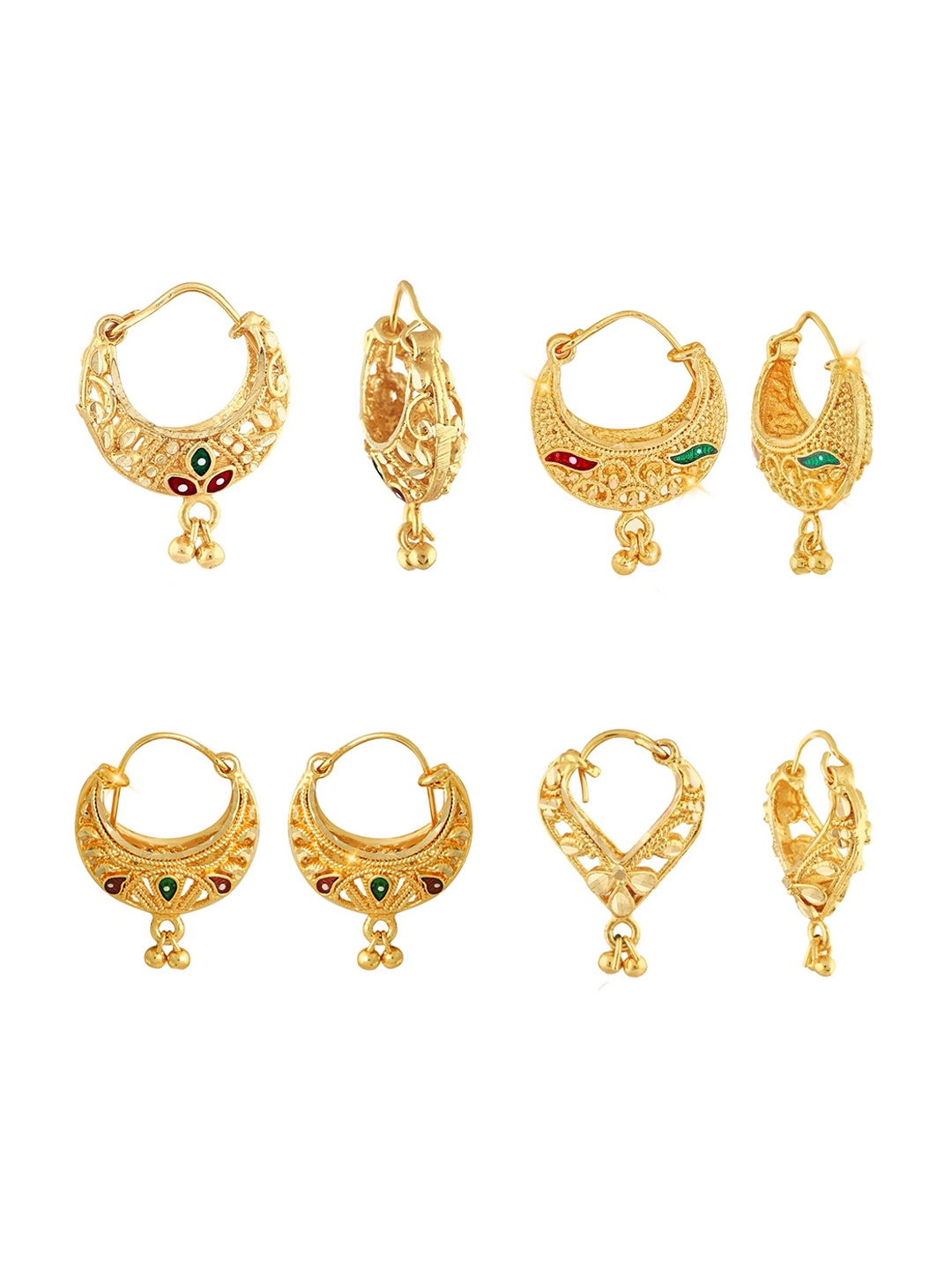 

Vighnaharta Set Of 4 Gold-Plated Floral Hoop Earrings