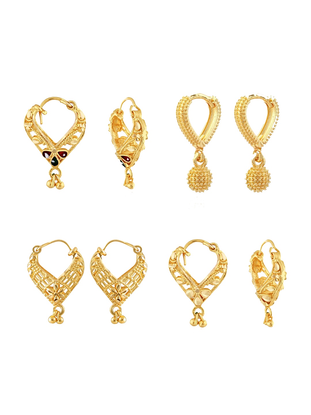 

Vighnaharta Set Of 4 Gold-Plated Floral Hoop Earrings