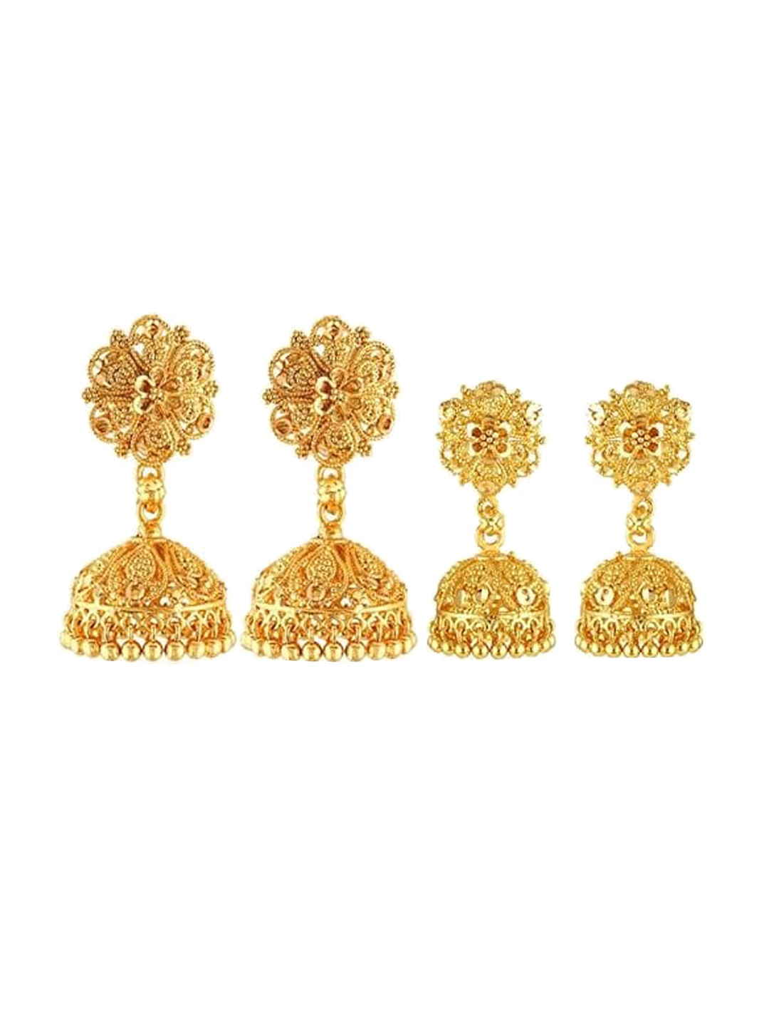 

Vighnaharta Set Of 2 Gold-Plated Floral Jhumkas Earrings