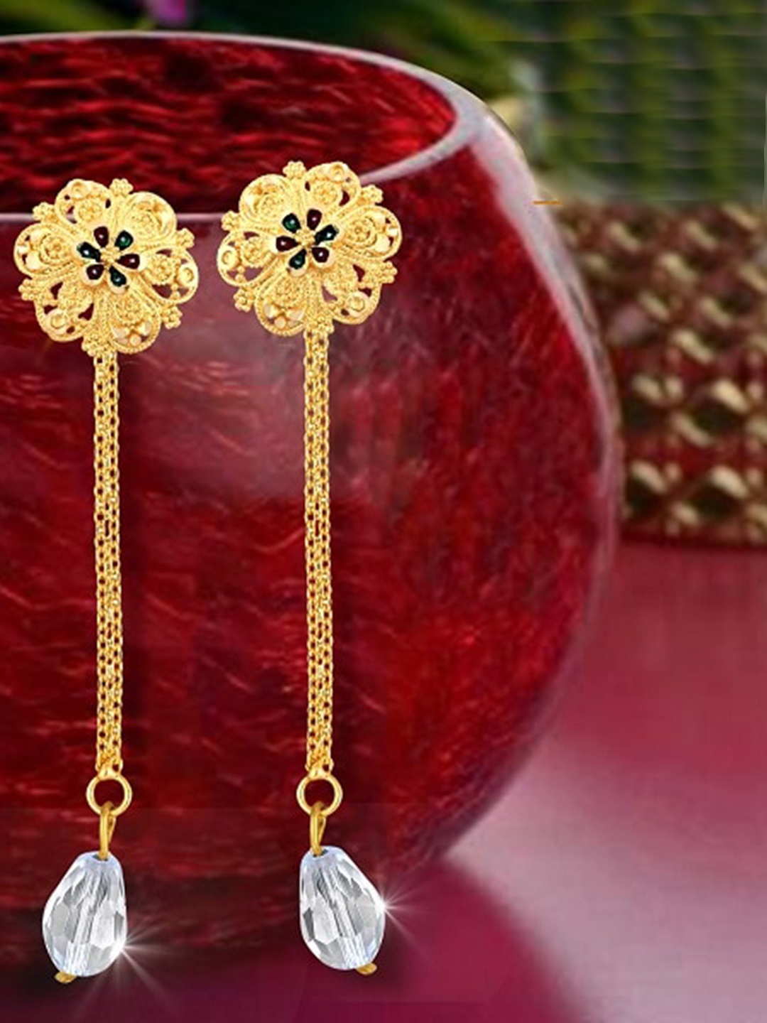 

Vighnaharta Gold-Plated Floral Drop Earrings