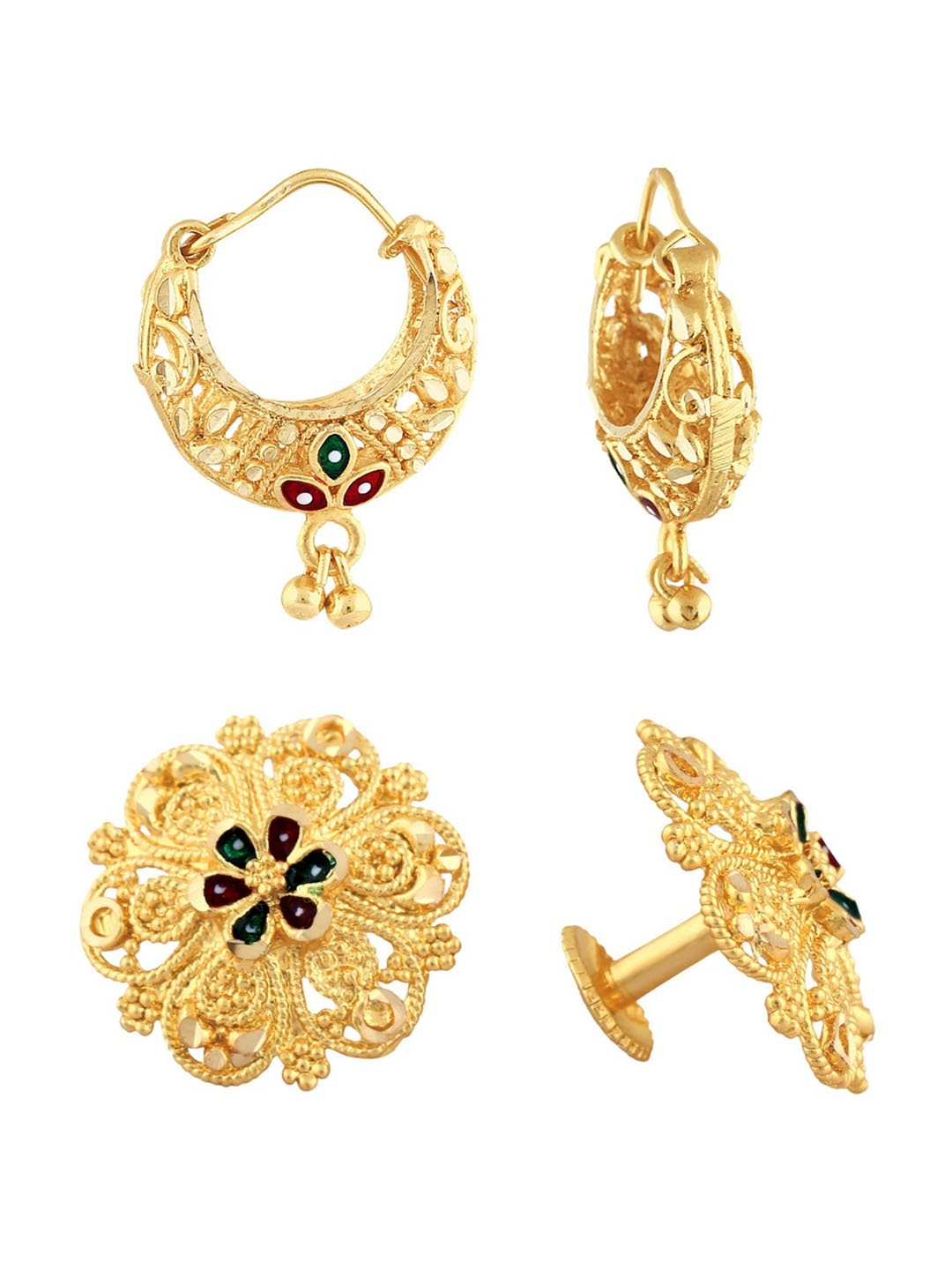 

Vighnaharta Set Of 2 Gold-Toned Floral Hoop Earrings