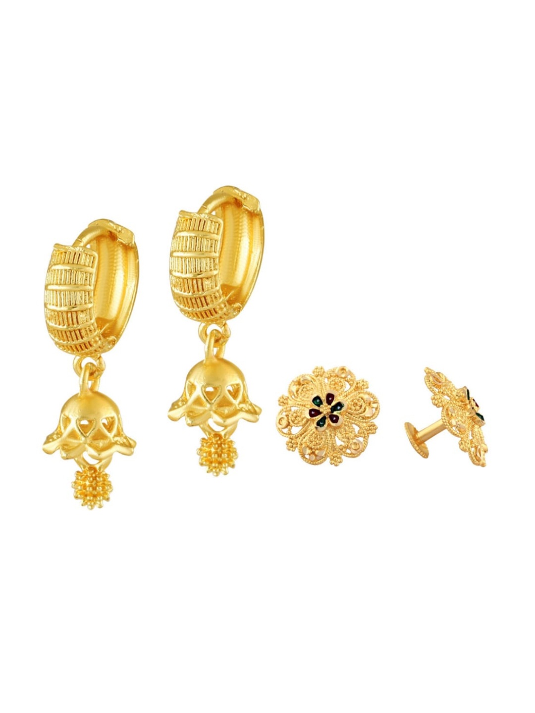 Vighnaharta Set Of 2 Gold-Plated Brass Floral Hoop Earrings