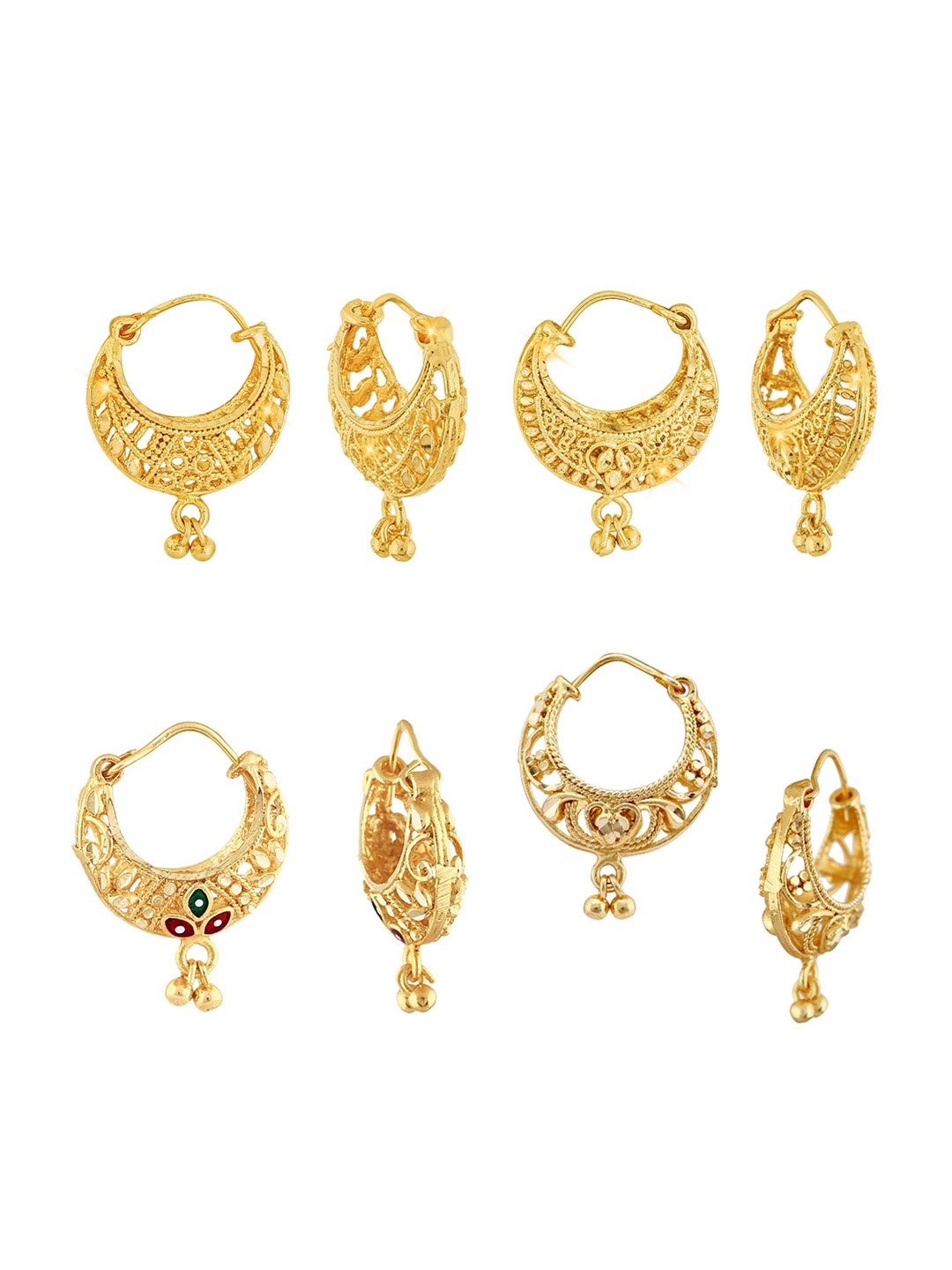 

Vighnaharta Set Of 4 Gold-Plated Brass Floral Hoop Earrings