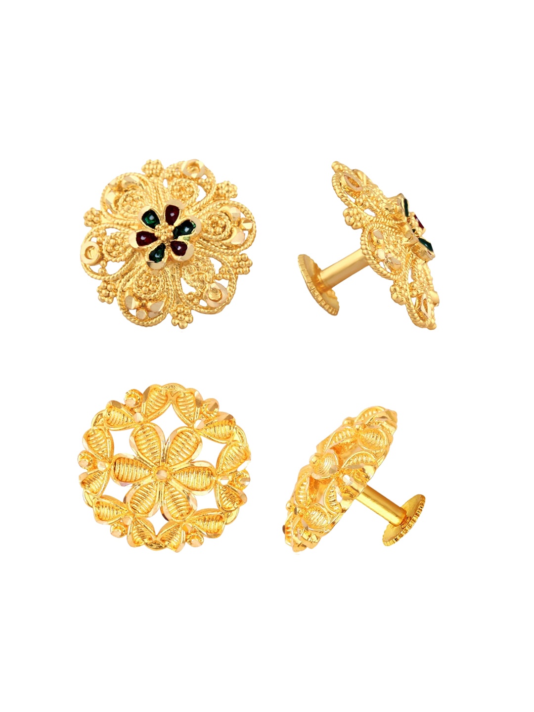Vighnaharta Set Of 2 Gold-Plated Floral Studs Earrings