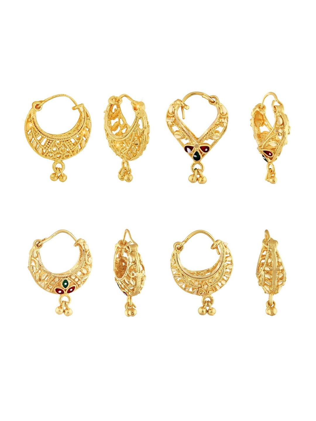 

Vighnaharta Set Of 4 Gold-Plated Floral Hoop Earrings