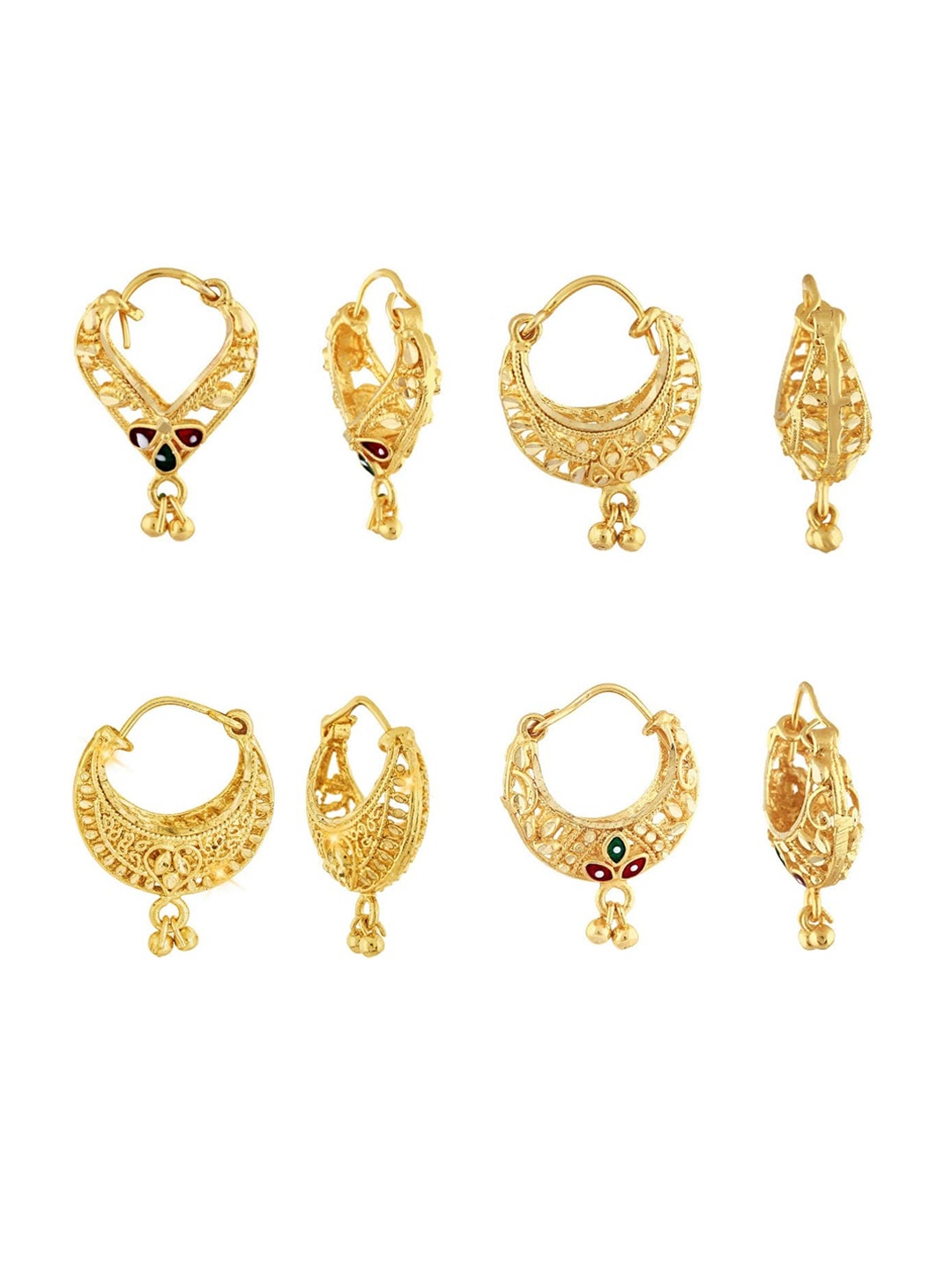

Vighnaharta Set Of 4 Gold-Plated Floral Hoop Earrings