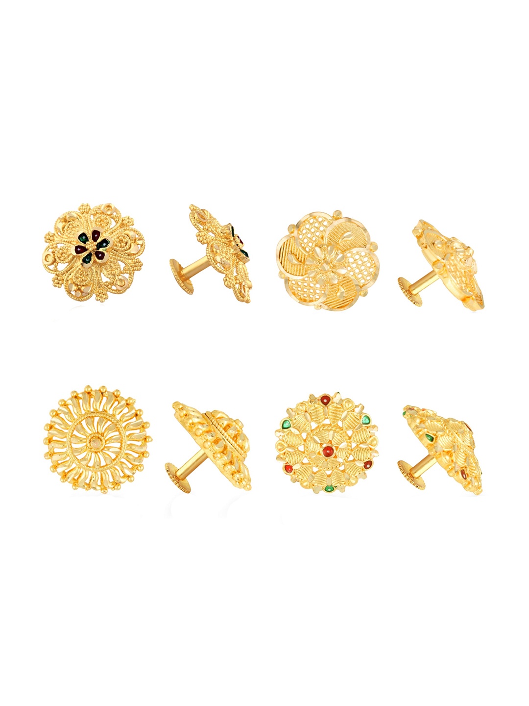 

Vighnaharta Set Of 4 Gold-Plated Floral Studs Earrings